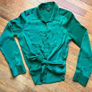 Women’s Y2K Holiday Emerald Green Satin Button up